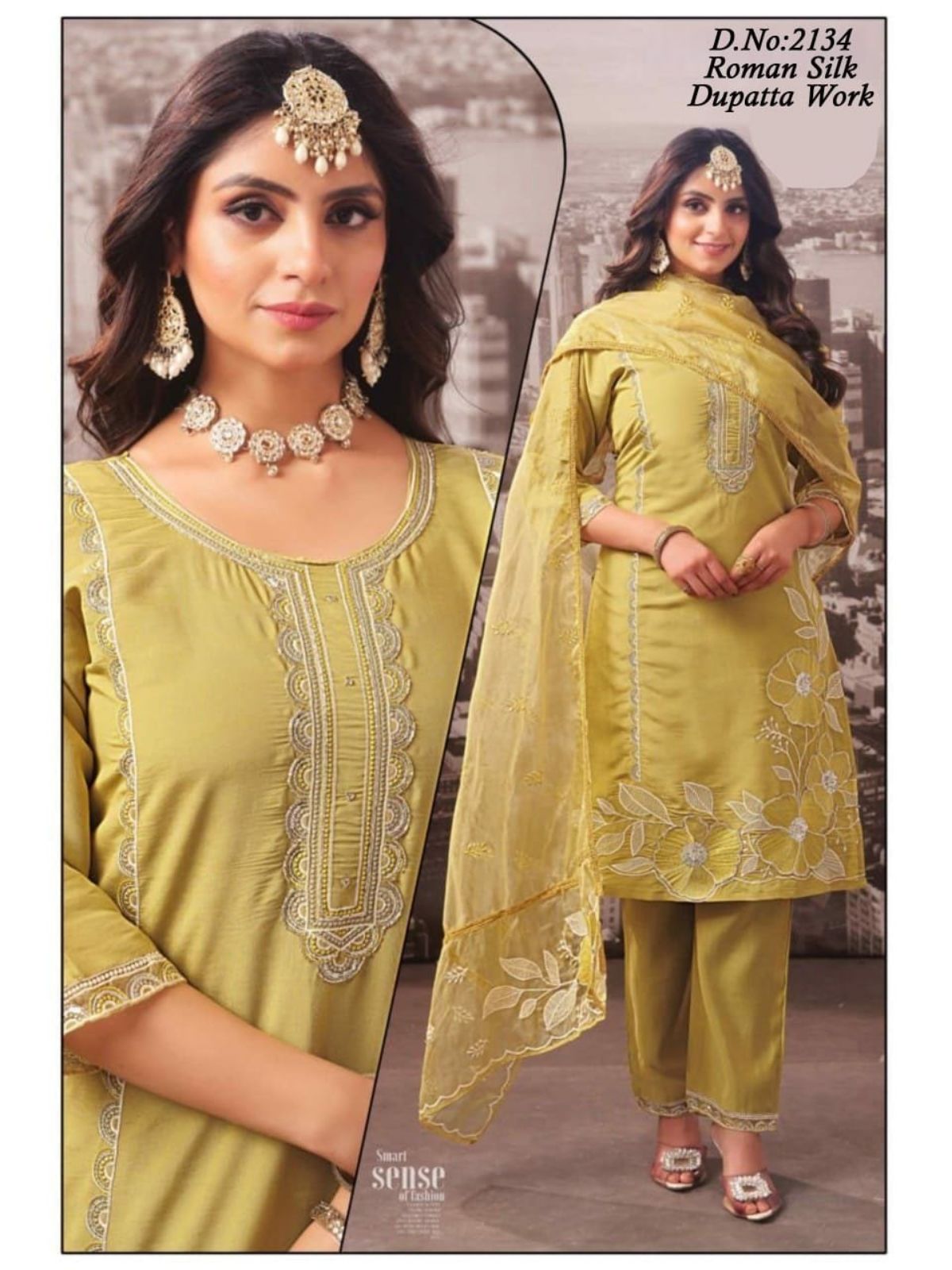 Women's Roman Silk Kurta Pant Set With Dupatta- 2134