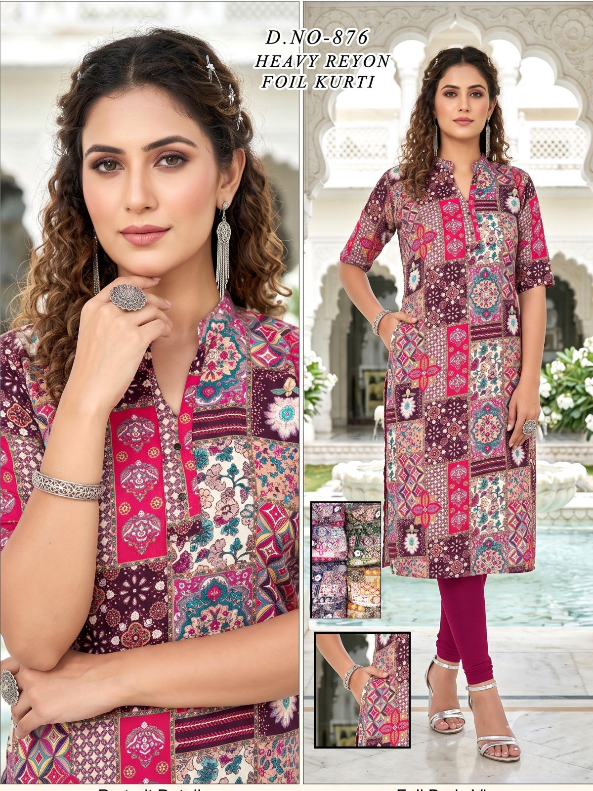 Women's Heavy Rayon Foil Kurti With Mobile Pocket -876