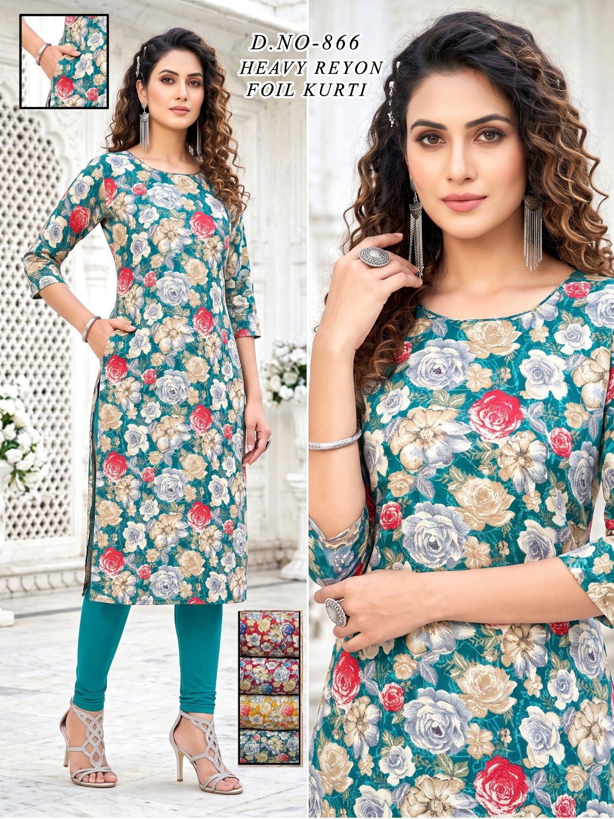Women's Heavy Rayon Foil Kurti With Mobile Pocket -866