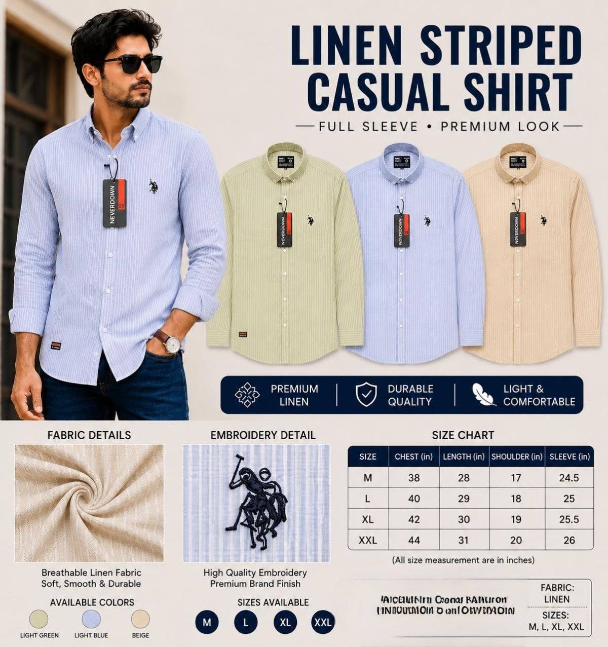 Never Down Men's  Linen Plain Shirts