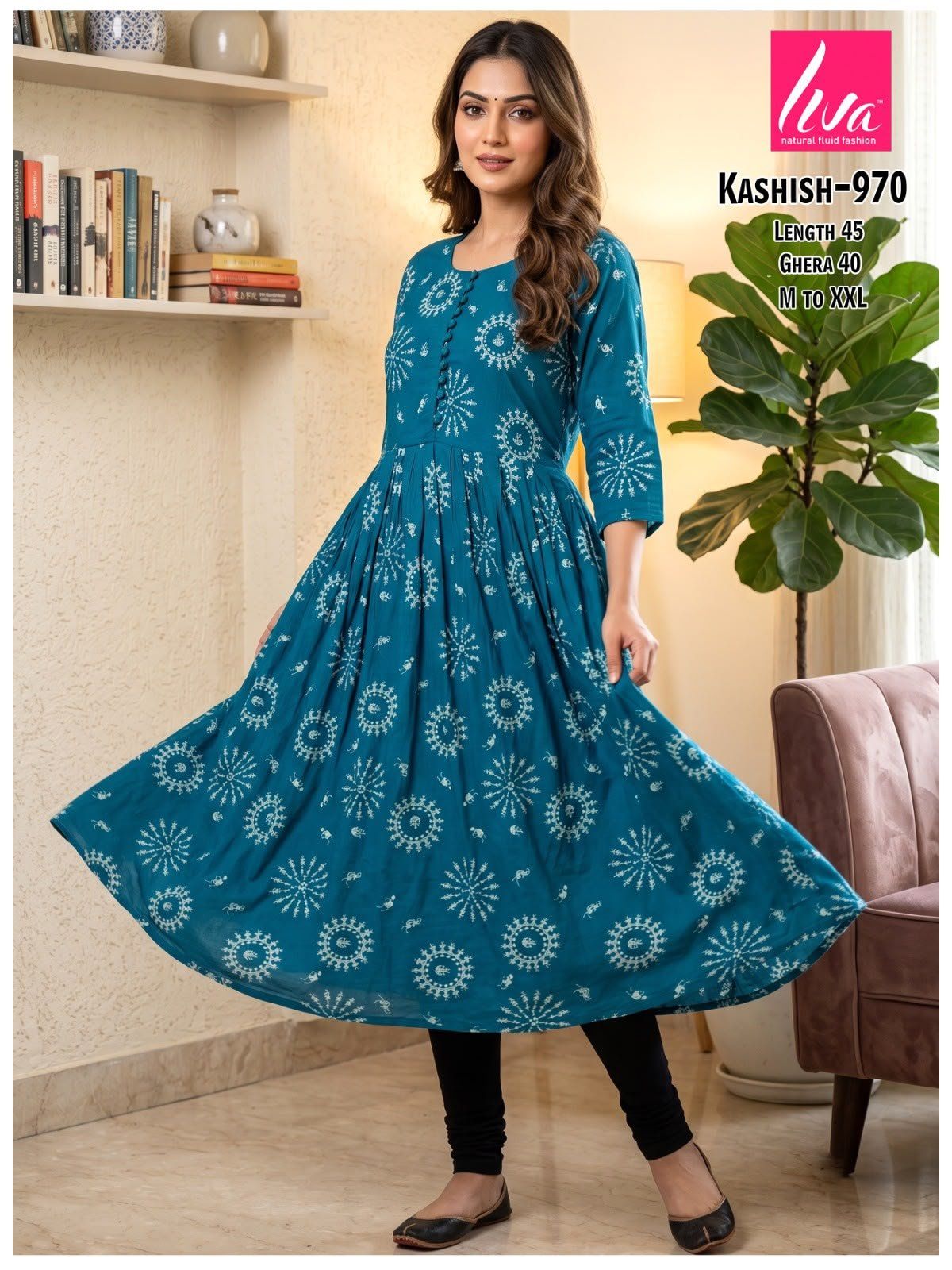 Women's Ethnic Wear Printed Rayon Ghera Kurti-Kashish -970