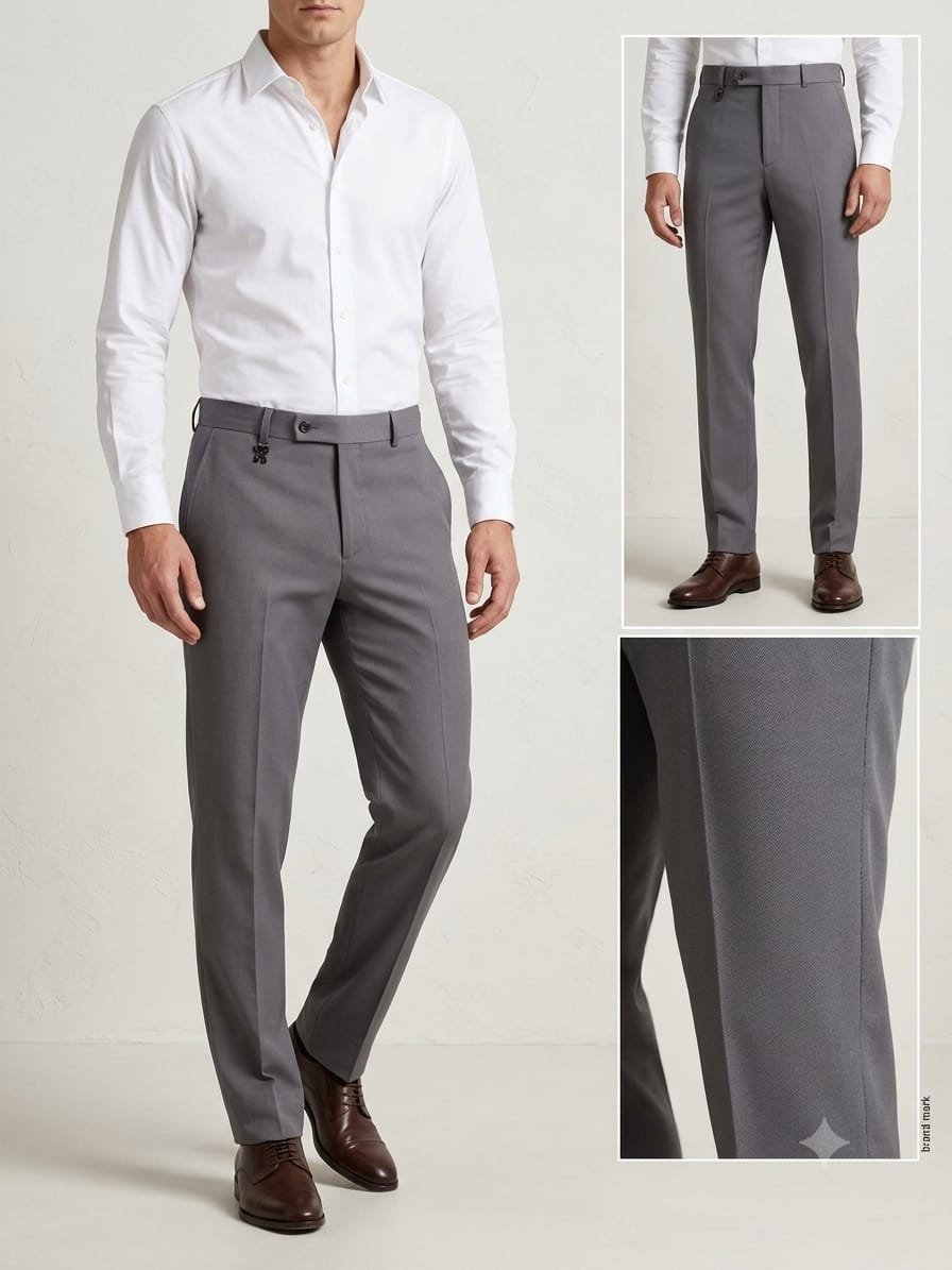 Updry Men's Narrow Twill Formal Pants- Grey