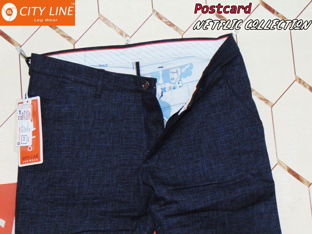 Men's cotton Knitted PostCard Blue Pants-9068
