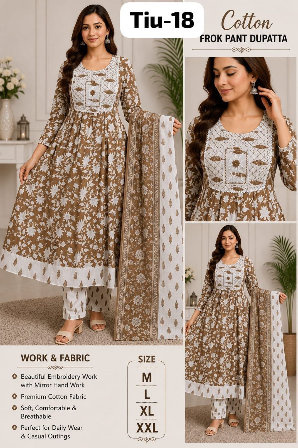 Women's Ethnic Wear Cotton ghera Set with Heavy Dupatta-Tiu-18