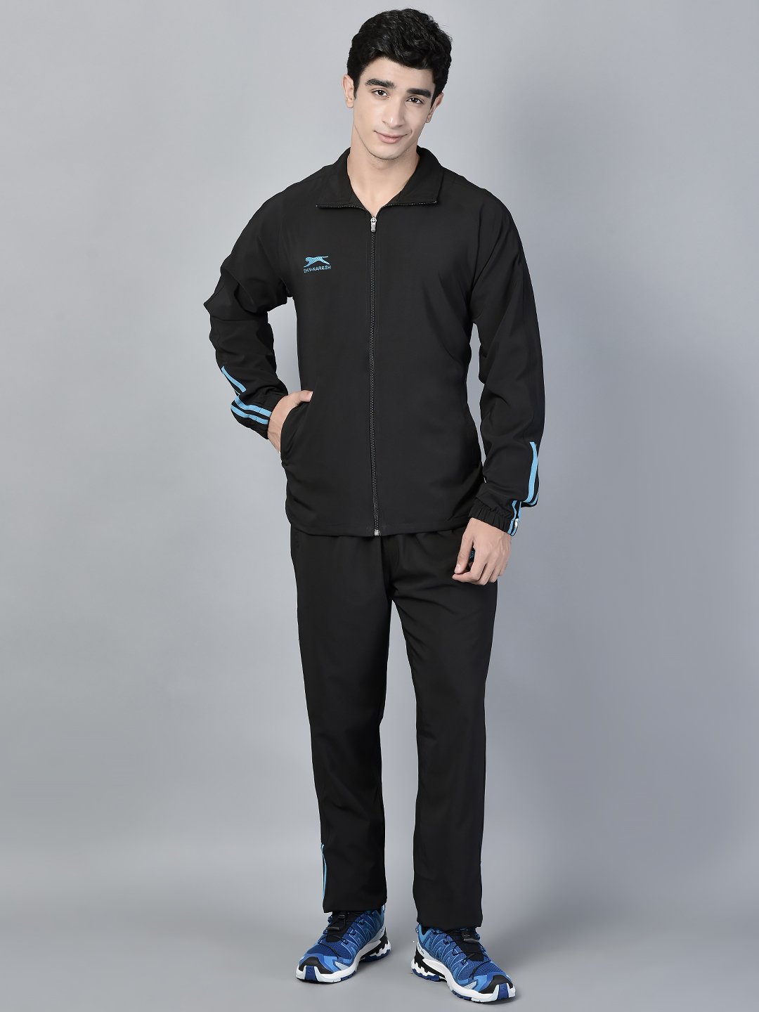 Men's Tracksuit  401B-Black/Cyan-L