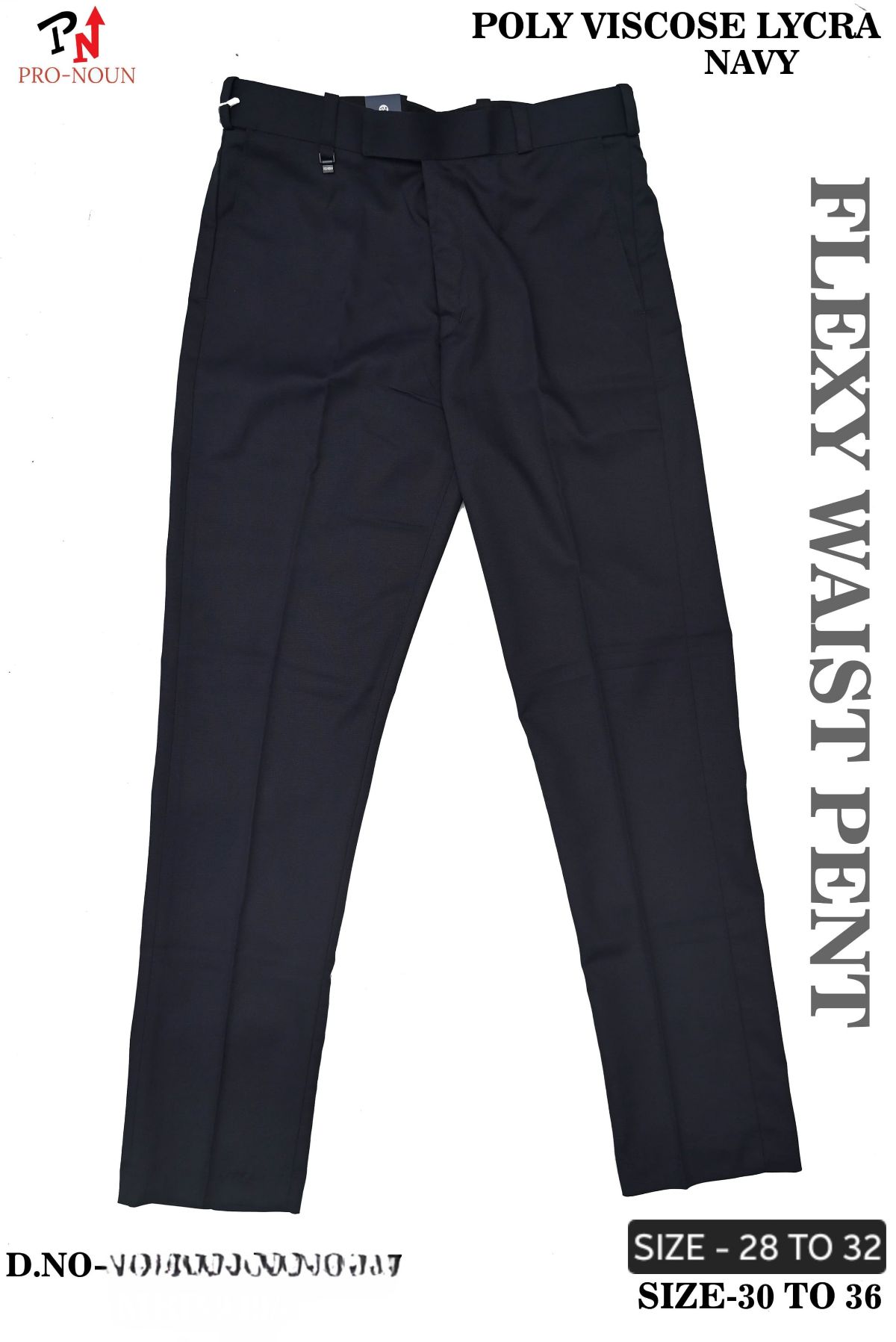 Pro-Noun Men's  Formal Trouser Pants With Adjustable belt D No- Signature 240-7(28-32)- Navy