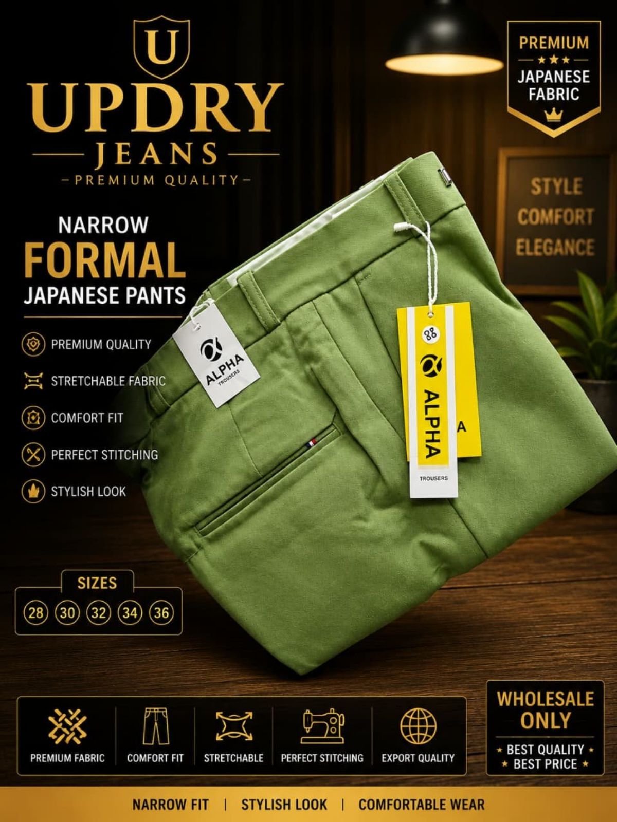 Updry Men's Narrow Formal Japanese Pants