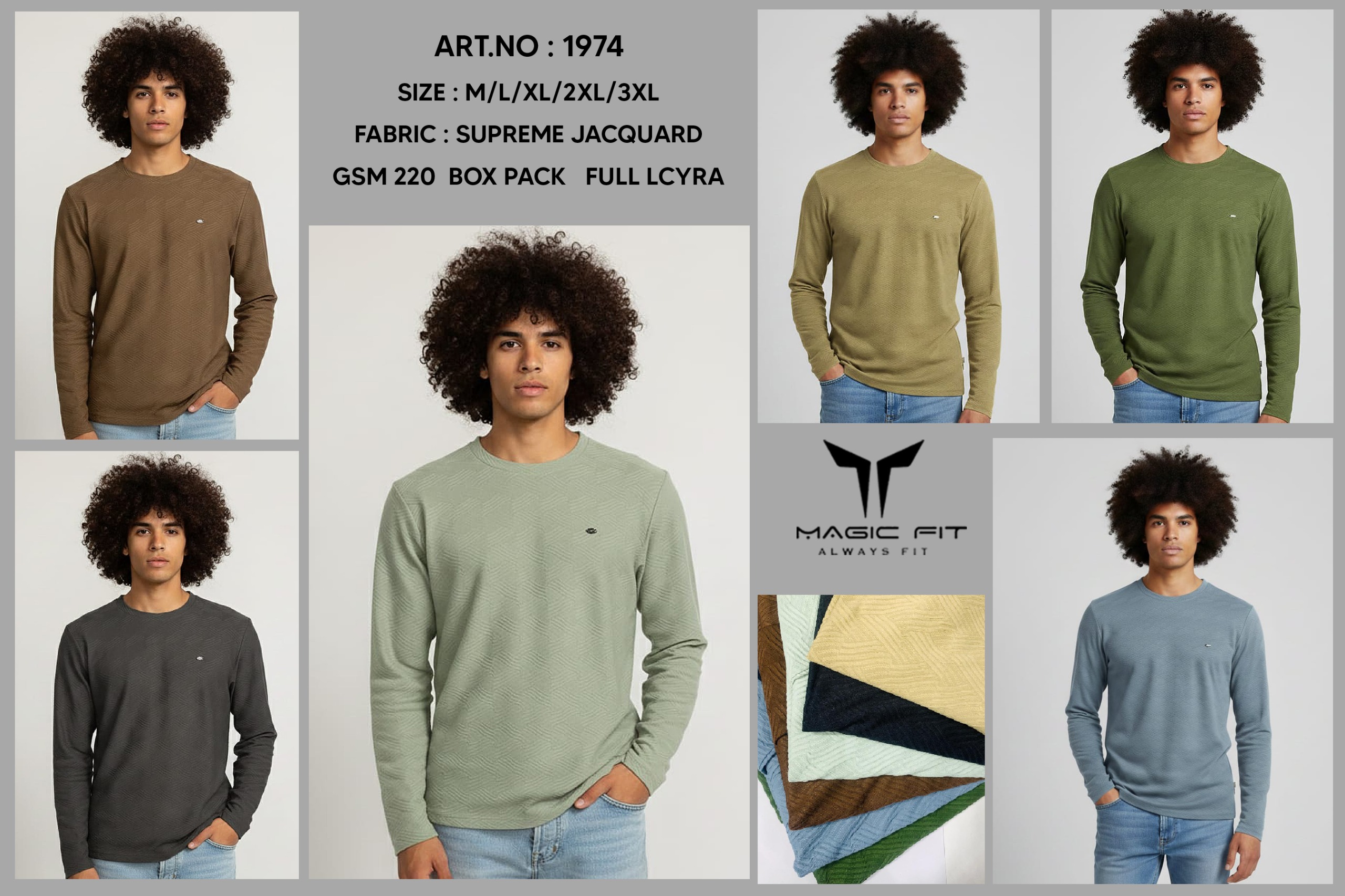 BRAND :-MagicFit  MENS Full Sleeve Round Neck with Tshirt in Jaquard Fabric,1974 M