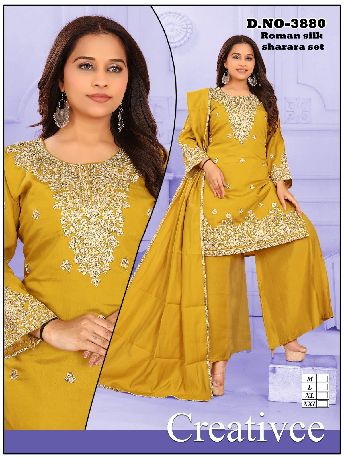 Women's Ethnic Wear Roman silk Sharara Suit Set D No-3880