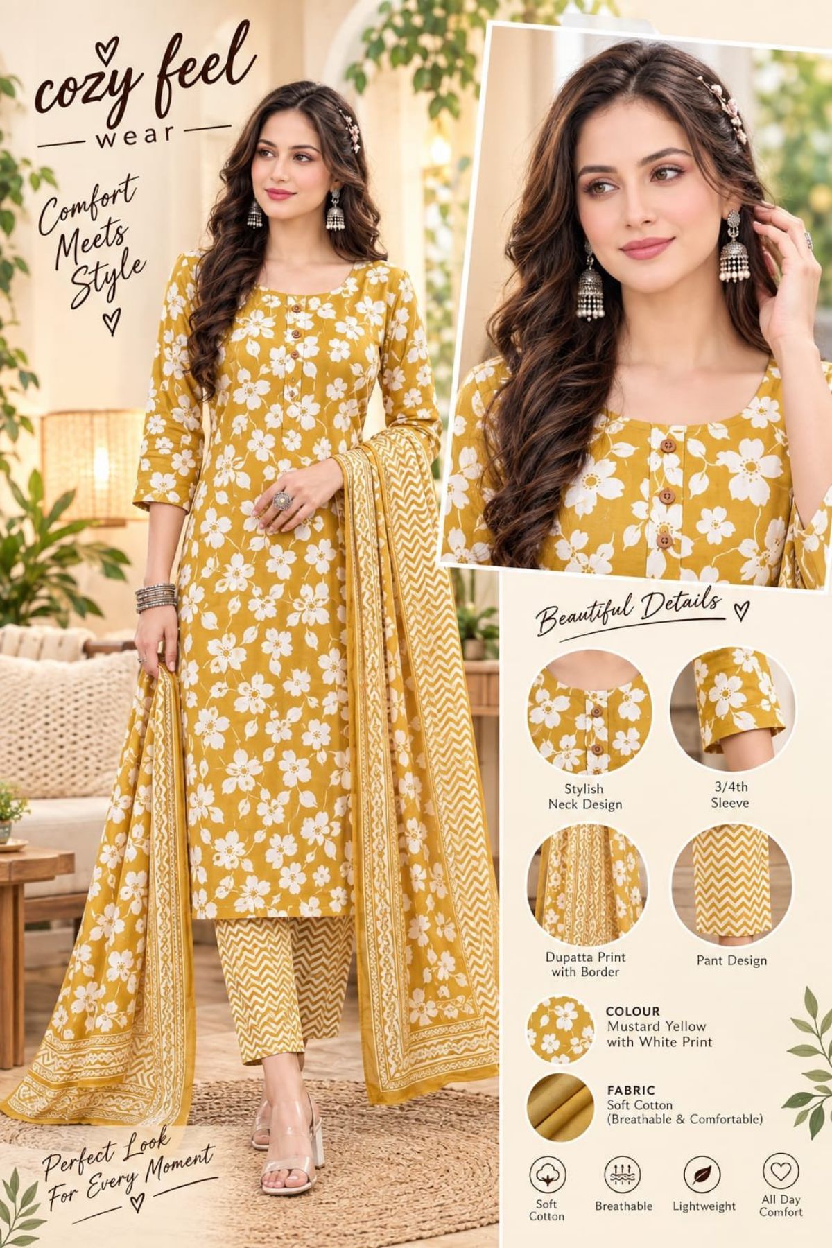 Women's Cotton 3 Pcs Set