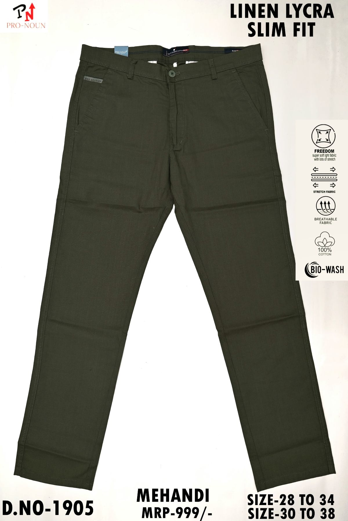 Pro-Noun Men's Stretchable Linen Casual Trousers D No-1905