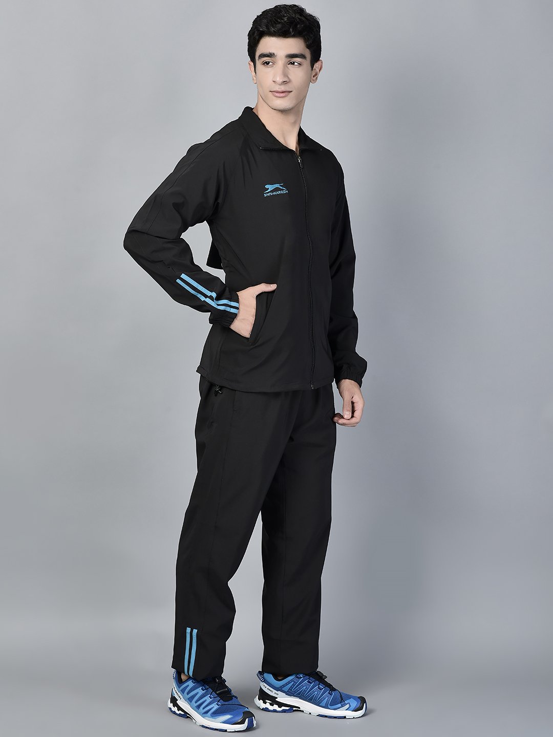Men's Tracksuit  401B-Black/Cyan-M