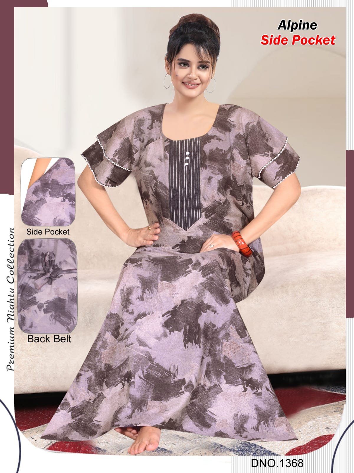 Women Alpine Premium Nighties Fancy Pattern Double Sleeve