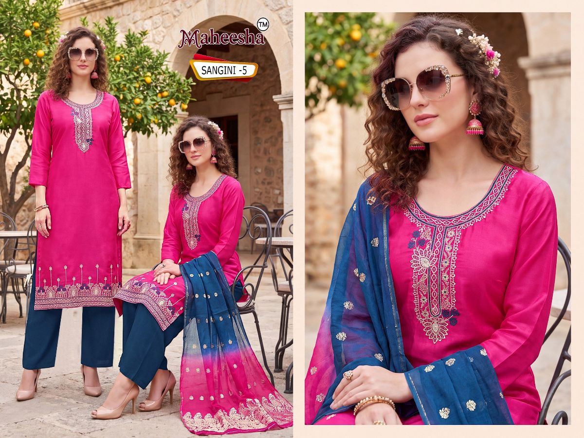 Rani Vastram Women's Roman Glass Silk Embroidery Kurta Bottom set  with Dupatta- Sangini-5