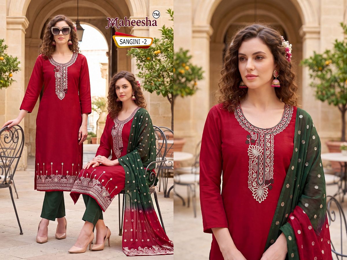 Rani Vastram Women's Roman Glass Silk Embroidery Kurta Bottom set  with Dupatta- Sangini-3