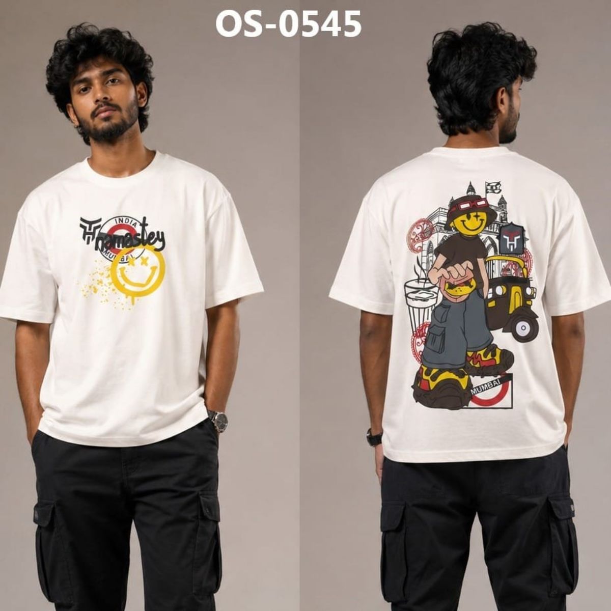 TOMHIDDLE MENS OVERSIZED PRINTED DOWN SHOULDER T-SHIRT- A4-OS-0545