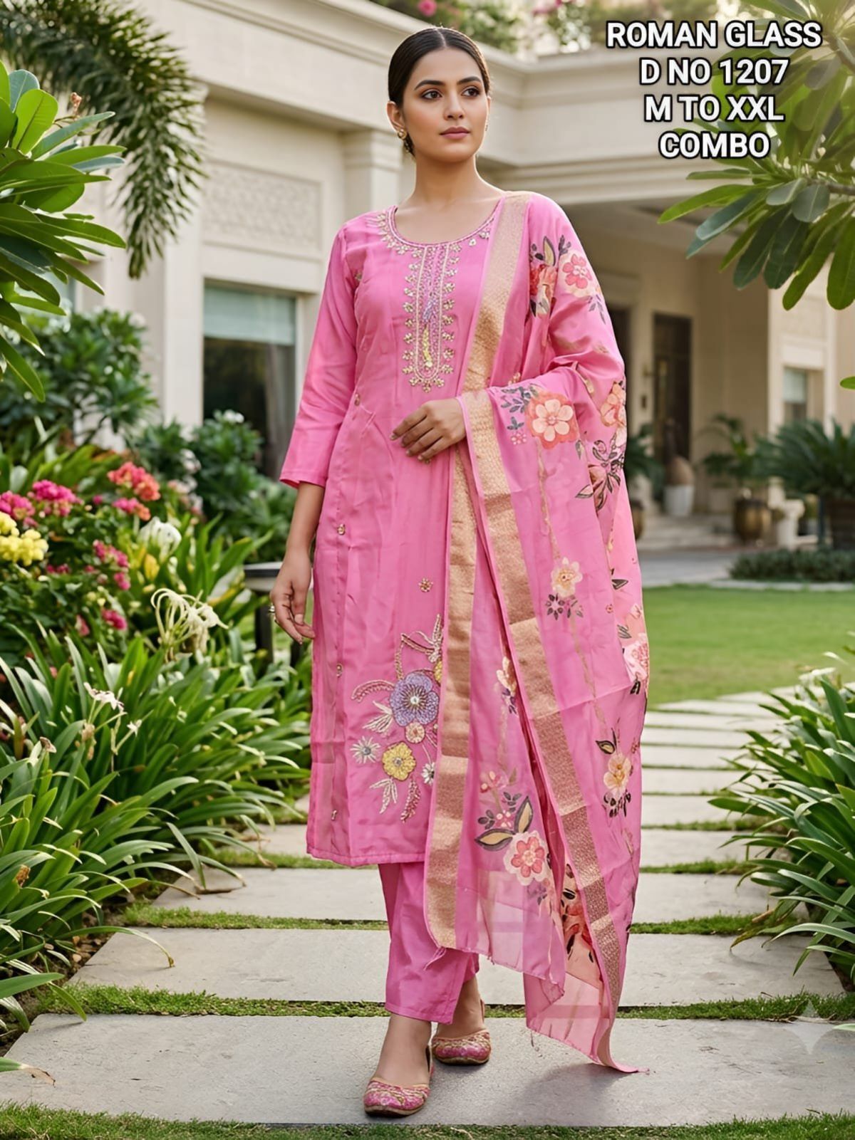 Women's Roman Silk Ethnic Wear Set with dupatta- D No-1207
