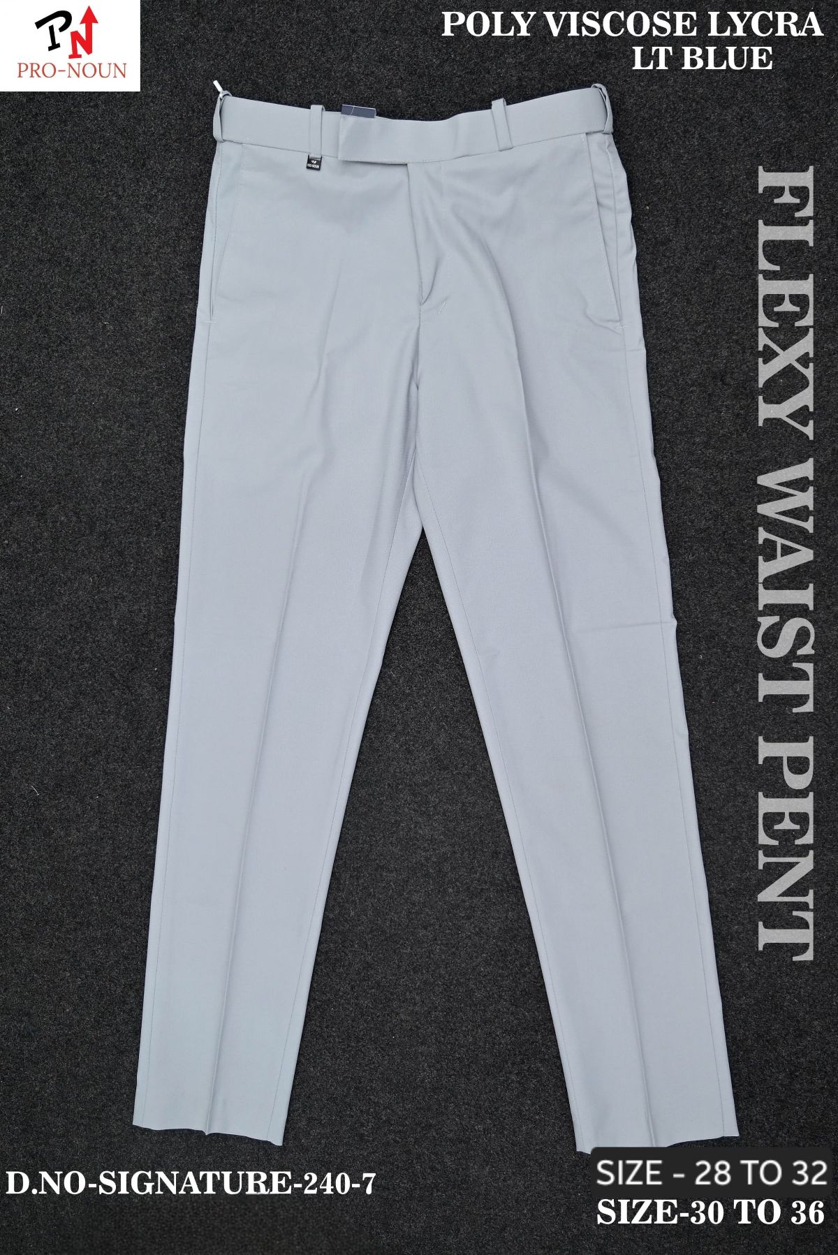 Pro-Noun Men's  Formal Trouser Pants With Adjustable belt D No- Signature 240-7(30-36)- Lt Blue