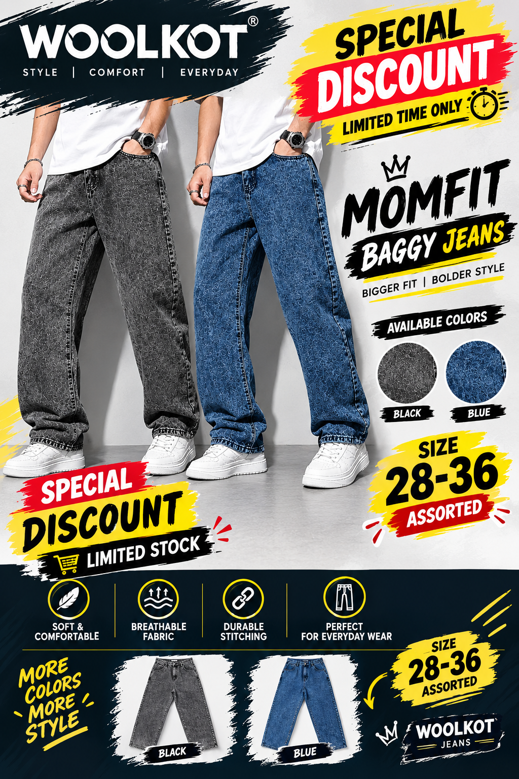 WOOLKOT MOMFIT BAGGY MULTICOLOR 28-36