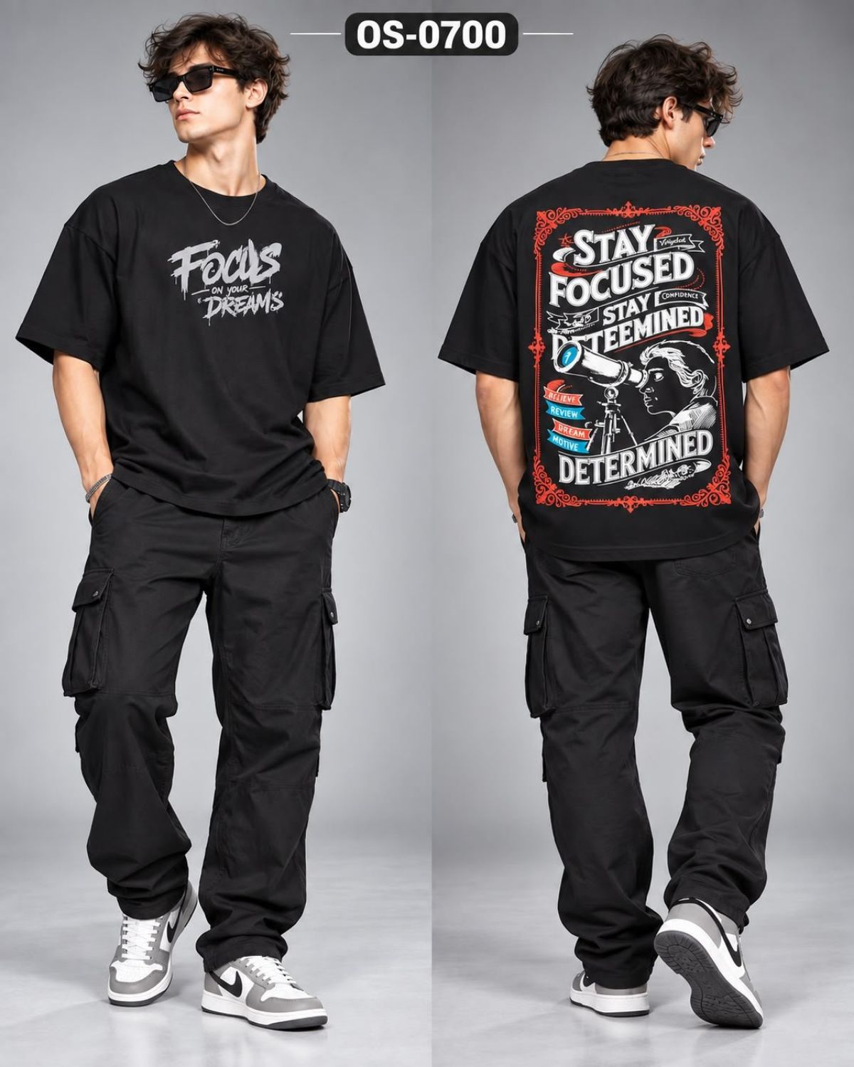 TOMHIDDLE MENS OVERSIZED PRINTED DOWN SHOULDER T-SHIRT- A4-OS-0700