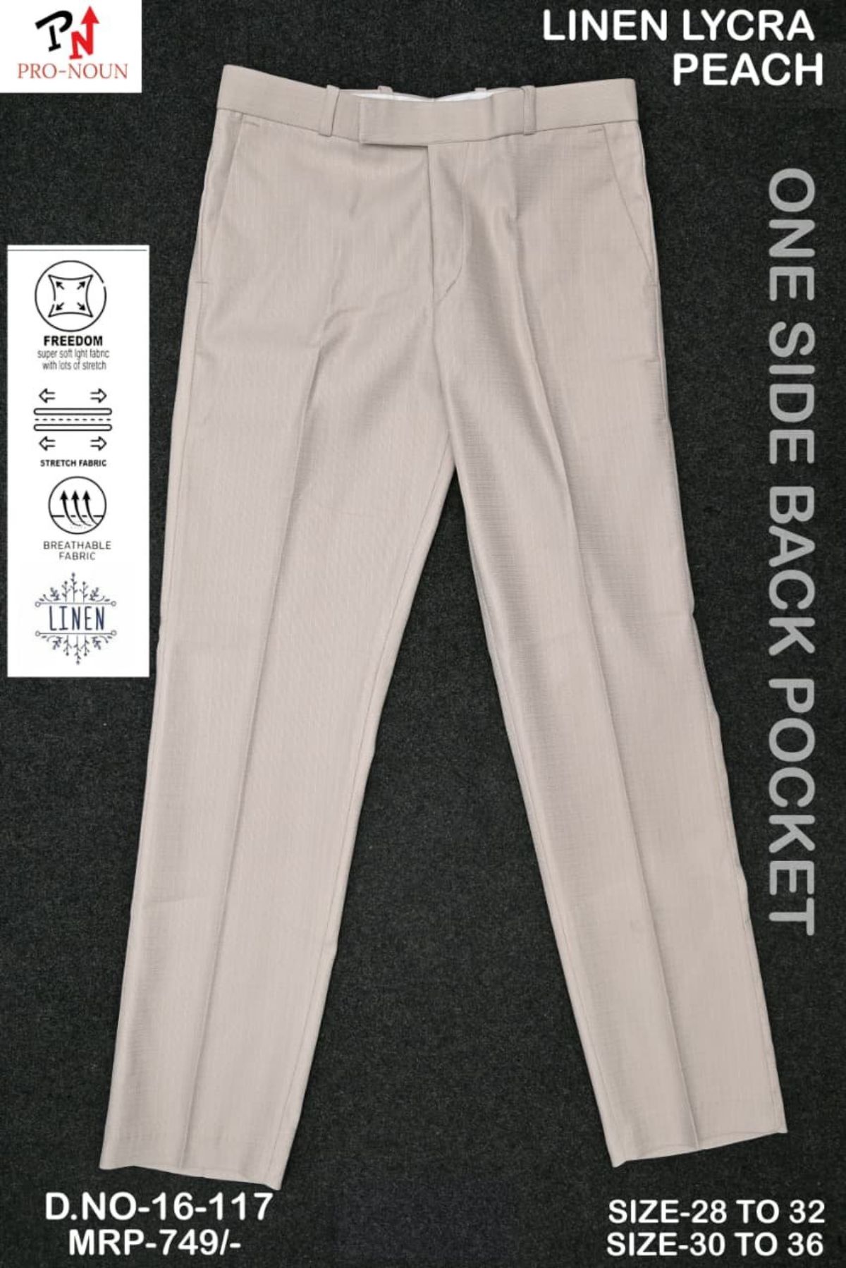 Pro-Noun Men's Slim Fit Strechable Formal Pants- 117-16 (30-36)