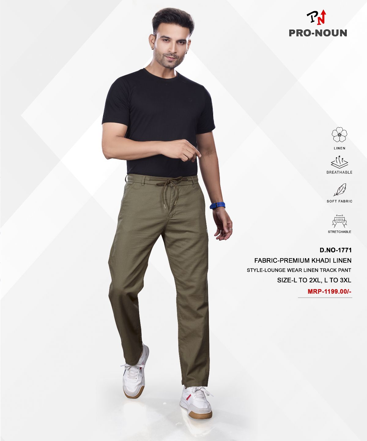 Pro-Noun Men's Lounge Wear Linen Trackpant- D No- 1771-Olive Green