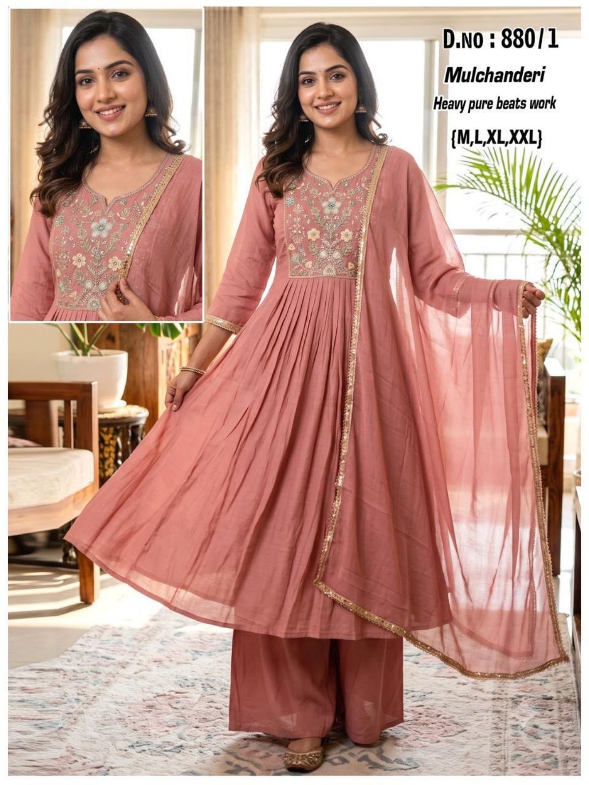 Women's Ethnic Wear Full Ghera Anarkali Frock Suit- Mulchanderi-880/1