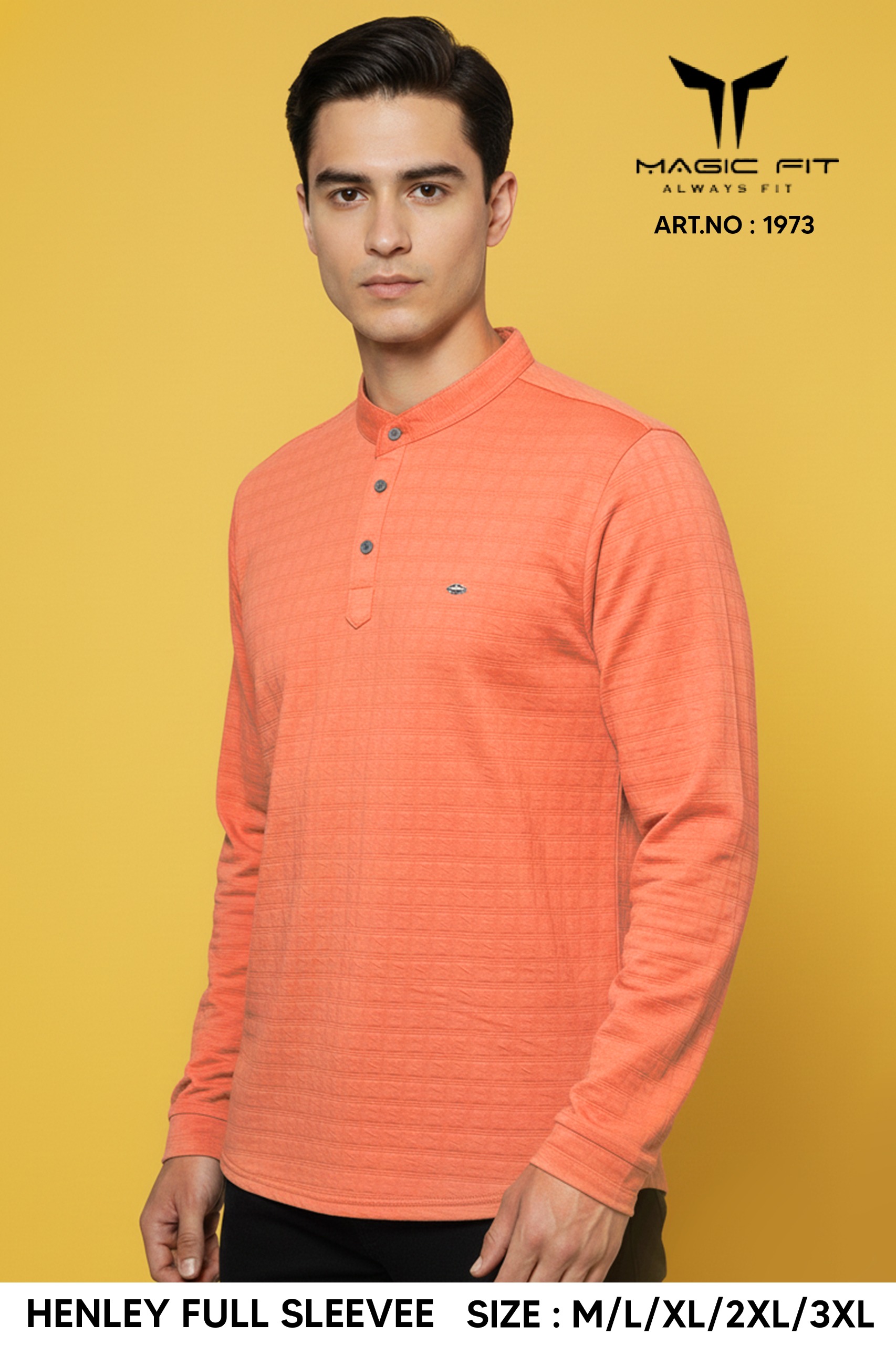Magic fit Mens Full Sleeve Henley NeckTshirt
