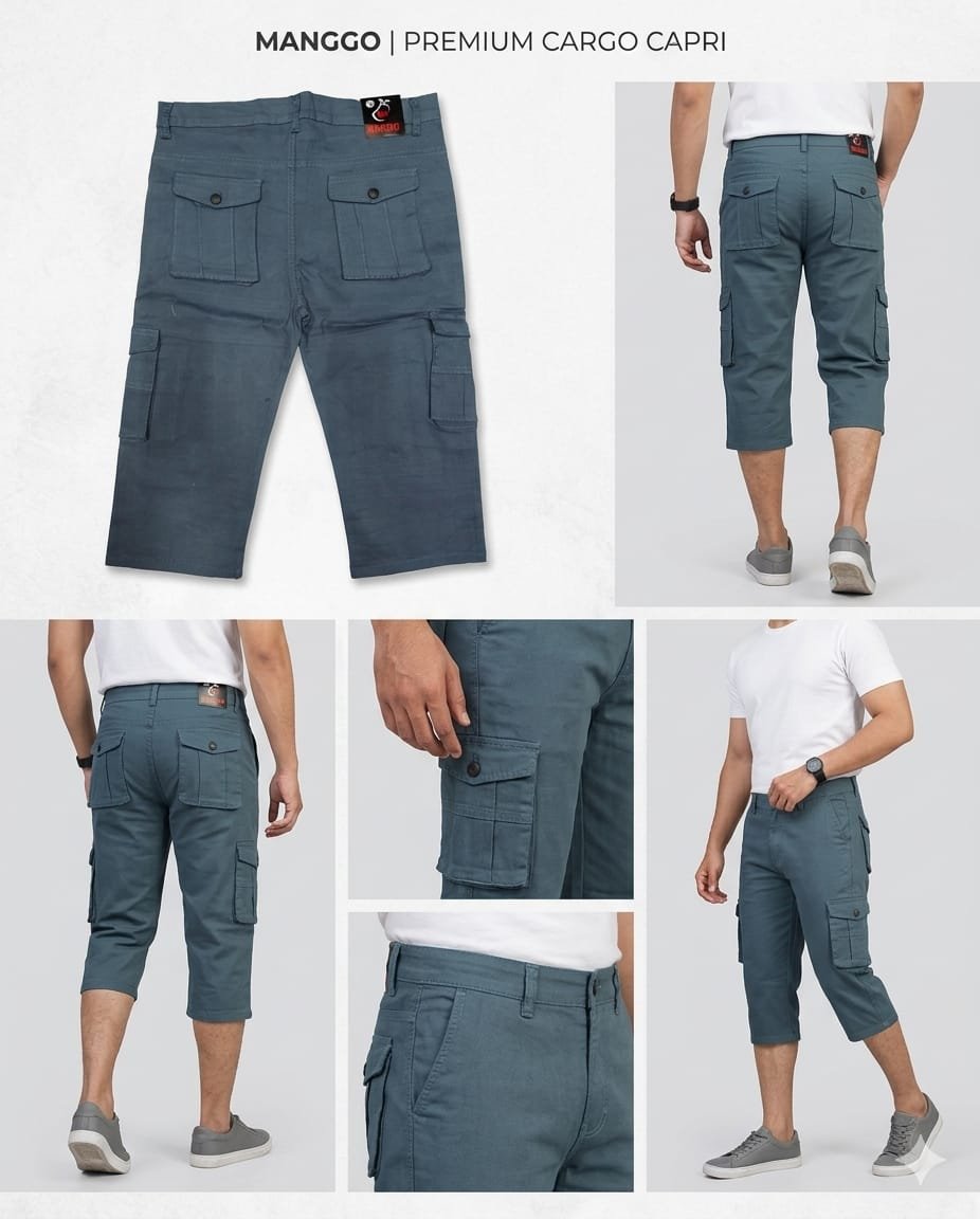 Mango Six Pockets Men's Capri- Teal Blue
