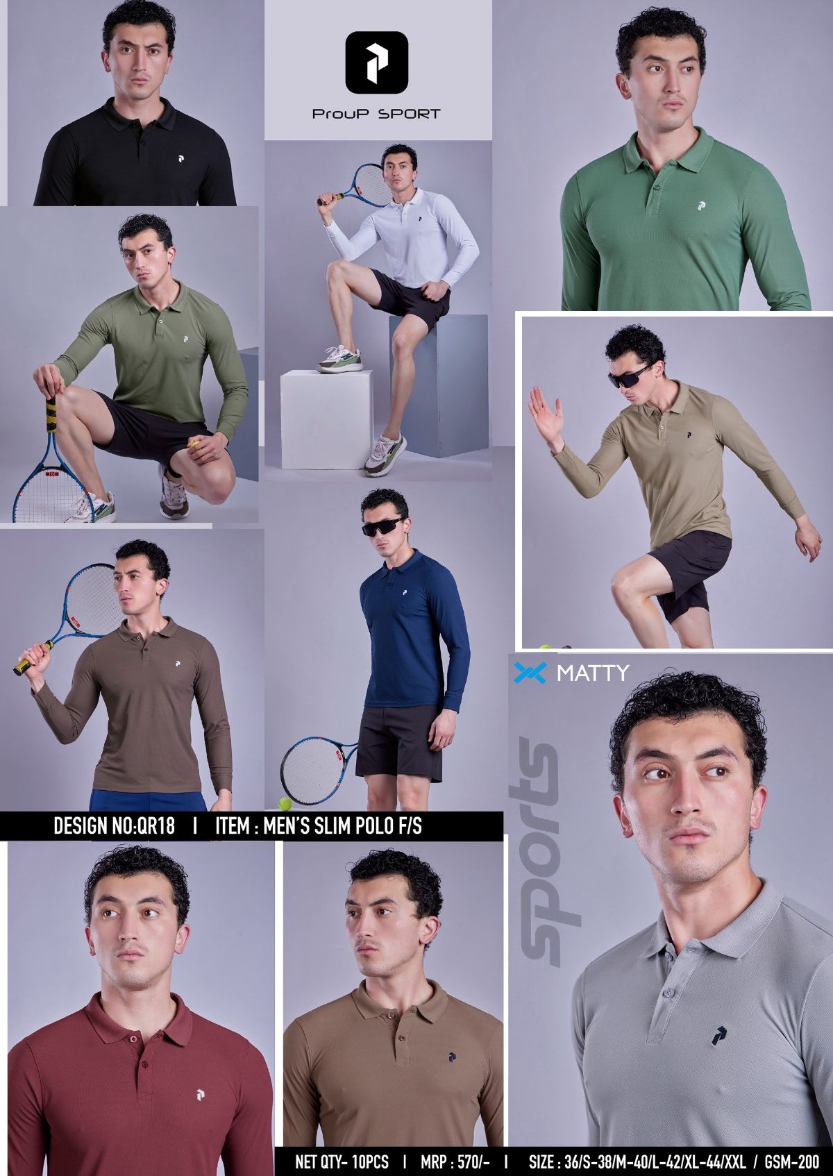Men's Plain Matty Collar Neck Full Sleeve T-shirts - QR-18