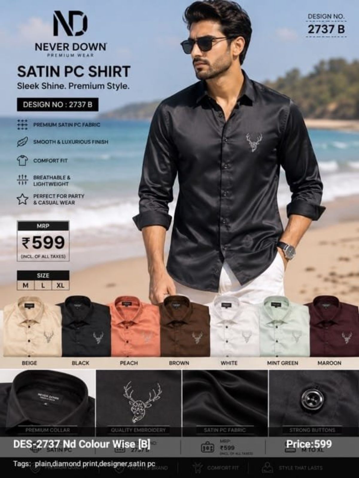 Never Down Men's Polly Satin Shirts