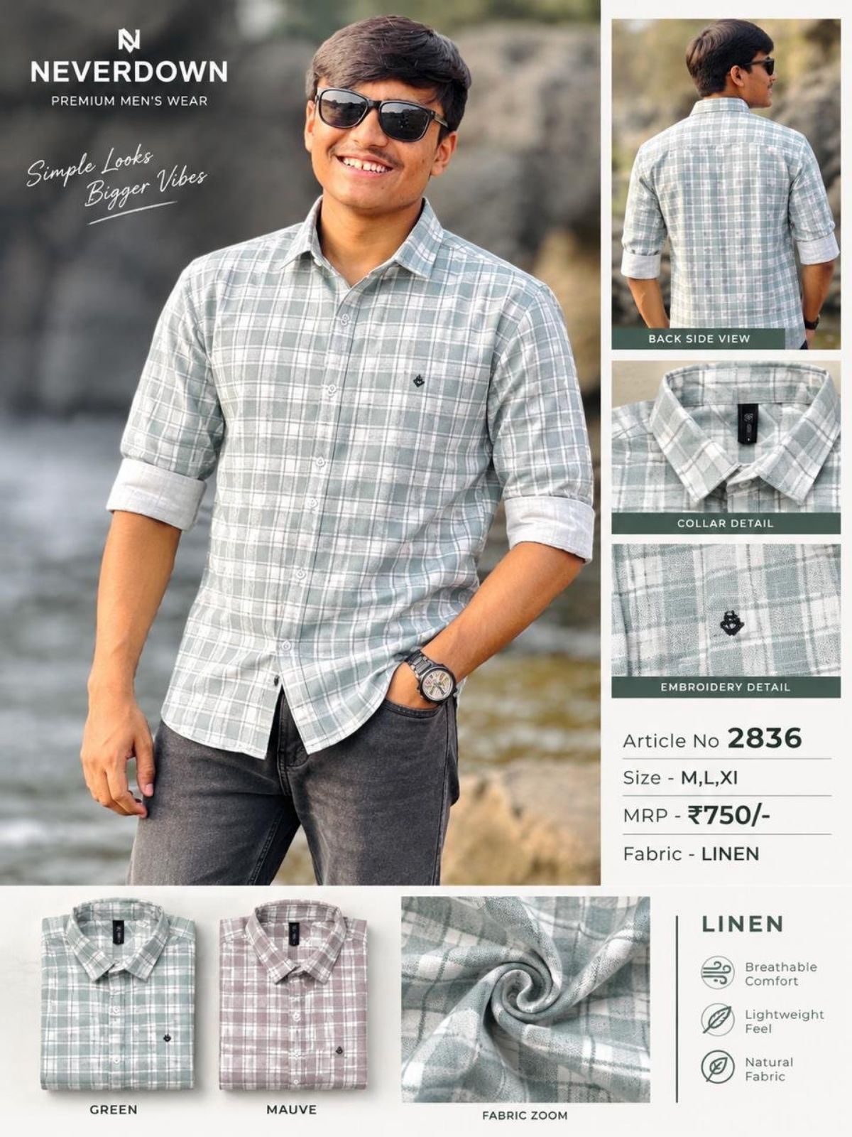 Never Down Men's Shirts- 2836