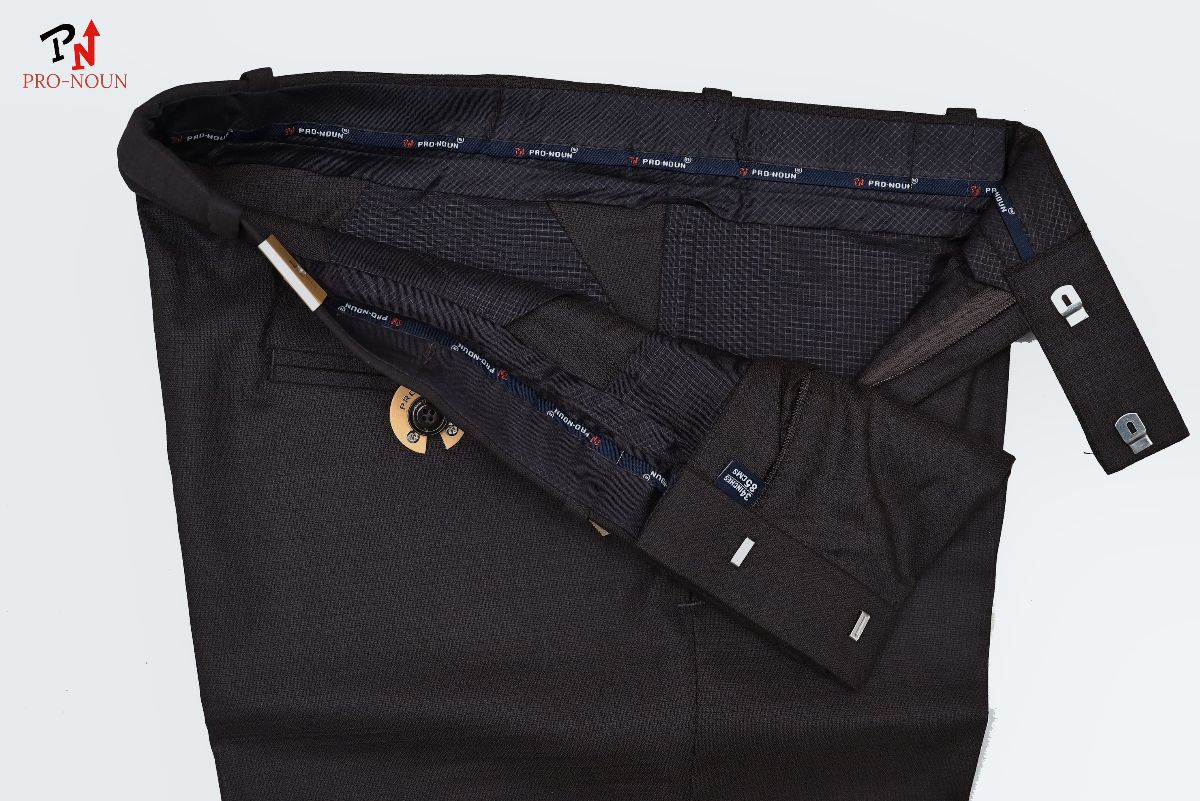 Pro-Noun Men's  Formal Trouser Pants With Adjustable belt D No- Galaxy 231-7-197 (30-36)- Coffee