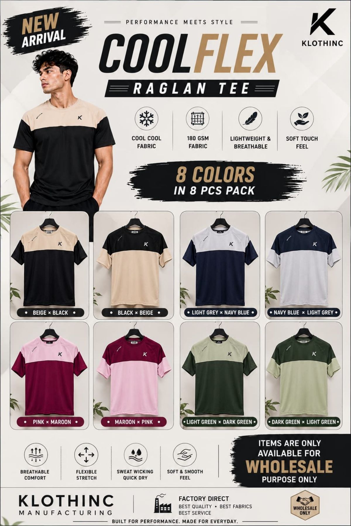 Klothnic Men's Coolflex Raglan T-shirts Set- (2XL)