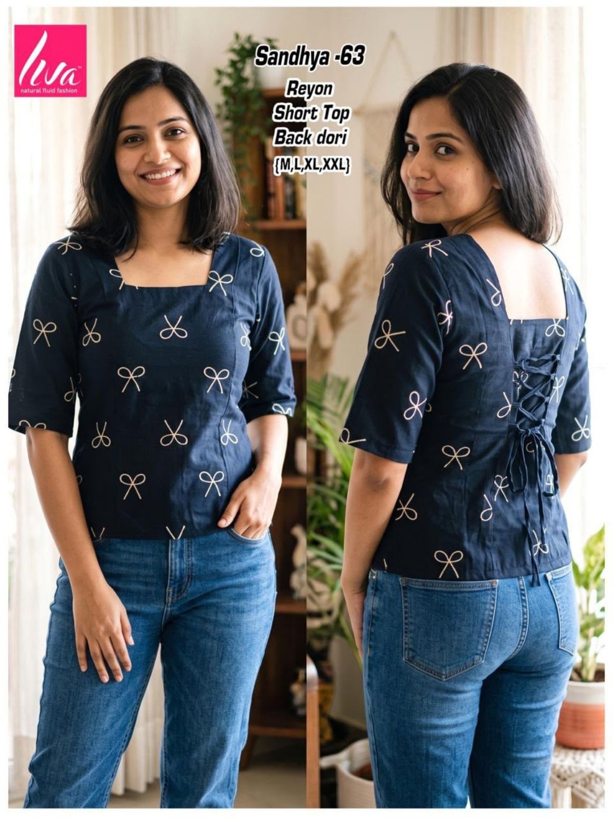 Women Heavy Rayon Short Kurta Top with Black Dori - Sandhya -63