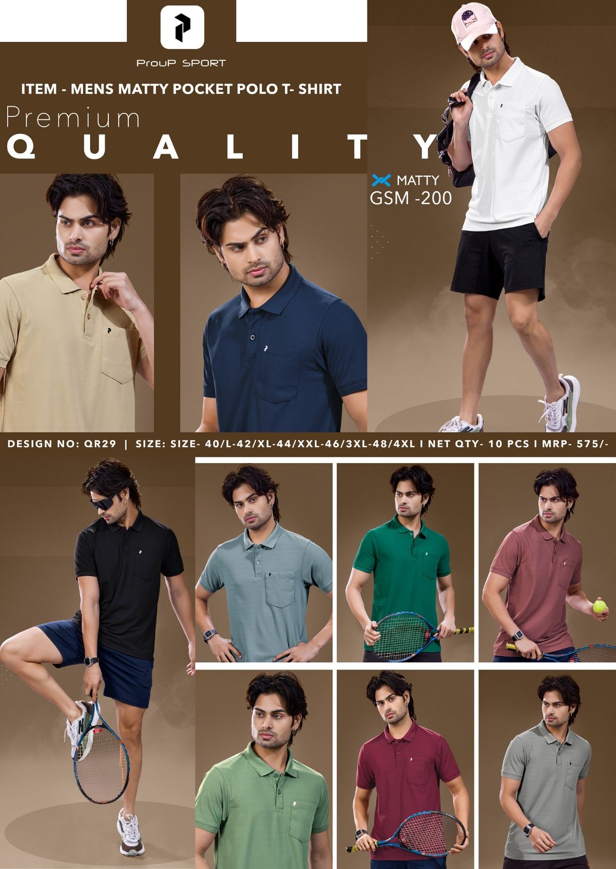 Men's Plain Matty Collar Neck half sleeve with pocket t-shirts -QR-29