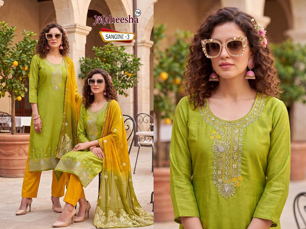 Rani Vastram Women's Roman Glass Silk Embroidery Kurta Bottom set  with Dupatta- Sangini-3