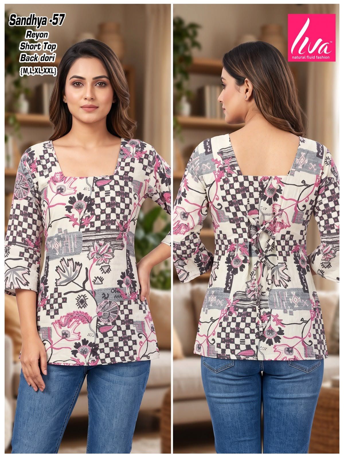 Women Heavy Rayon Short Kurta Top with Black Dori - Sandhya -57