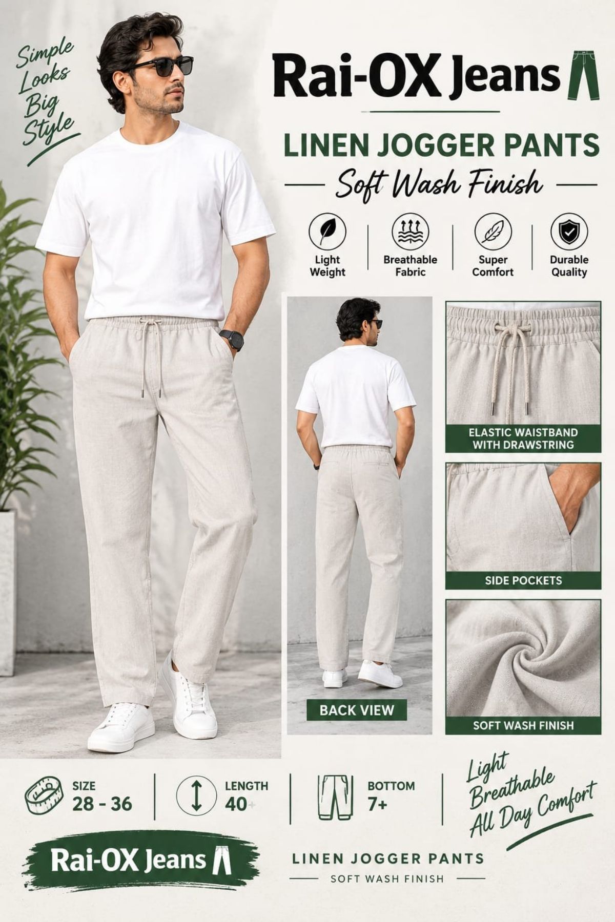 Men's Linen Joggers Pants- Rai Ox