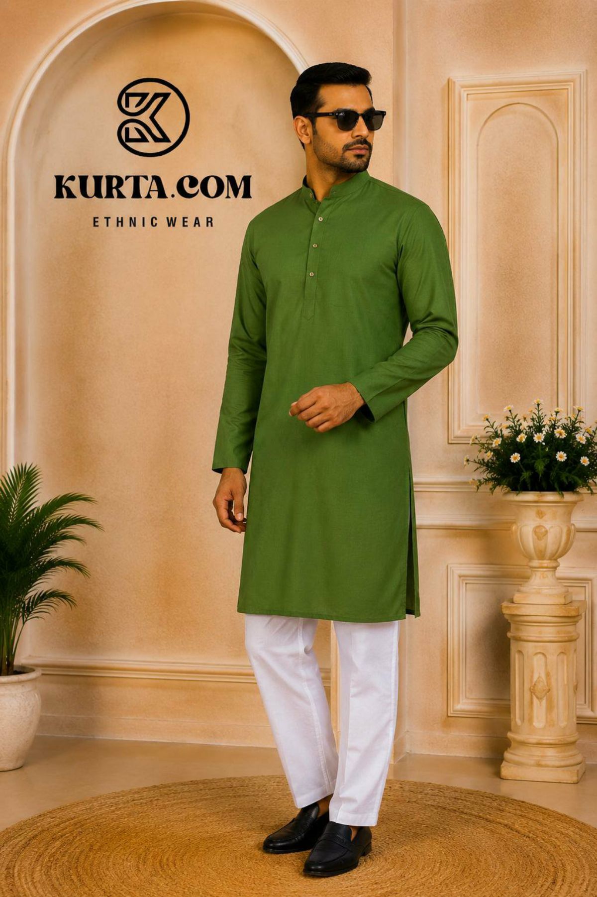 Plain Mehandi Colour Kurta Pajama