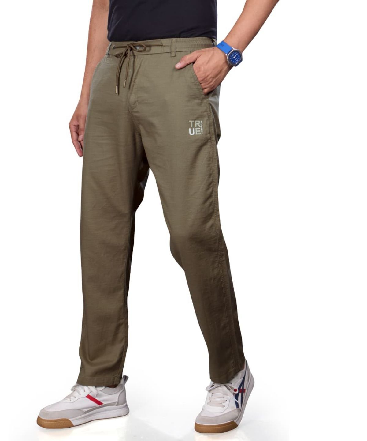 Pro-Noun Men's Lounge Wear Linen Trackpant- D No- 1771-Olive Green
