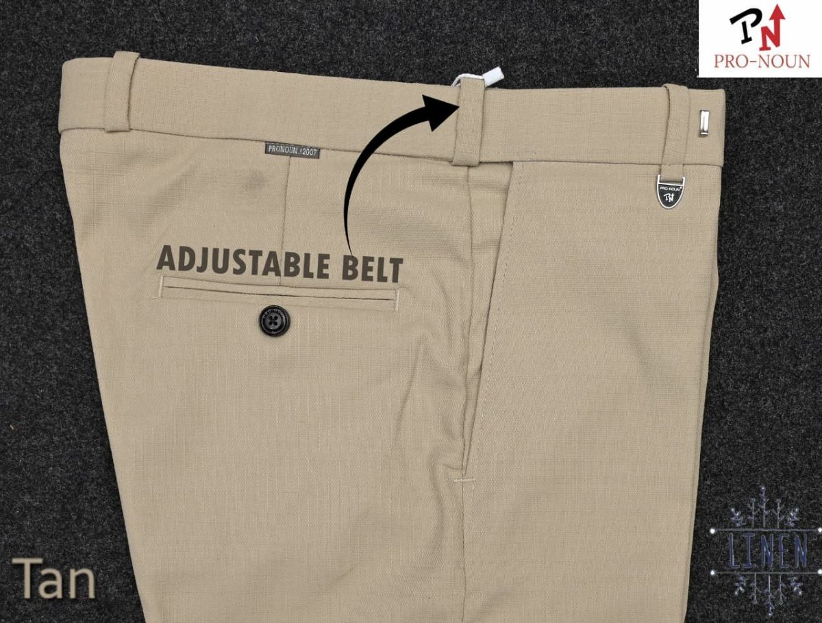 Pro-Noun Men's  Formal Trouser Pants With Adjustable belt D No- Galaxy-280-(30-36)- Tan