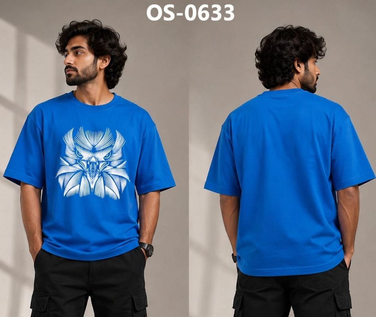 TOMHIDDLE MENS OVERSIZED PRINTED DOWN SHOULDER T-SHIRT- A4-OS-0633