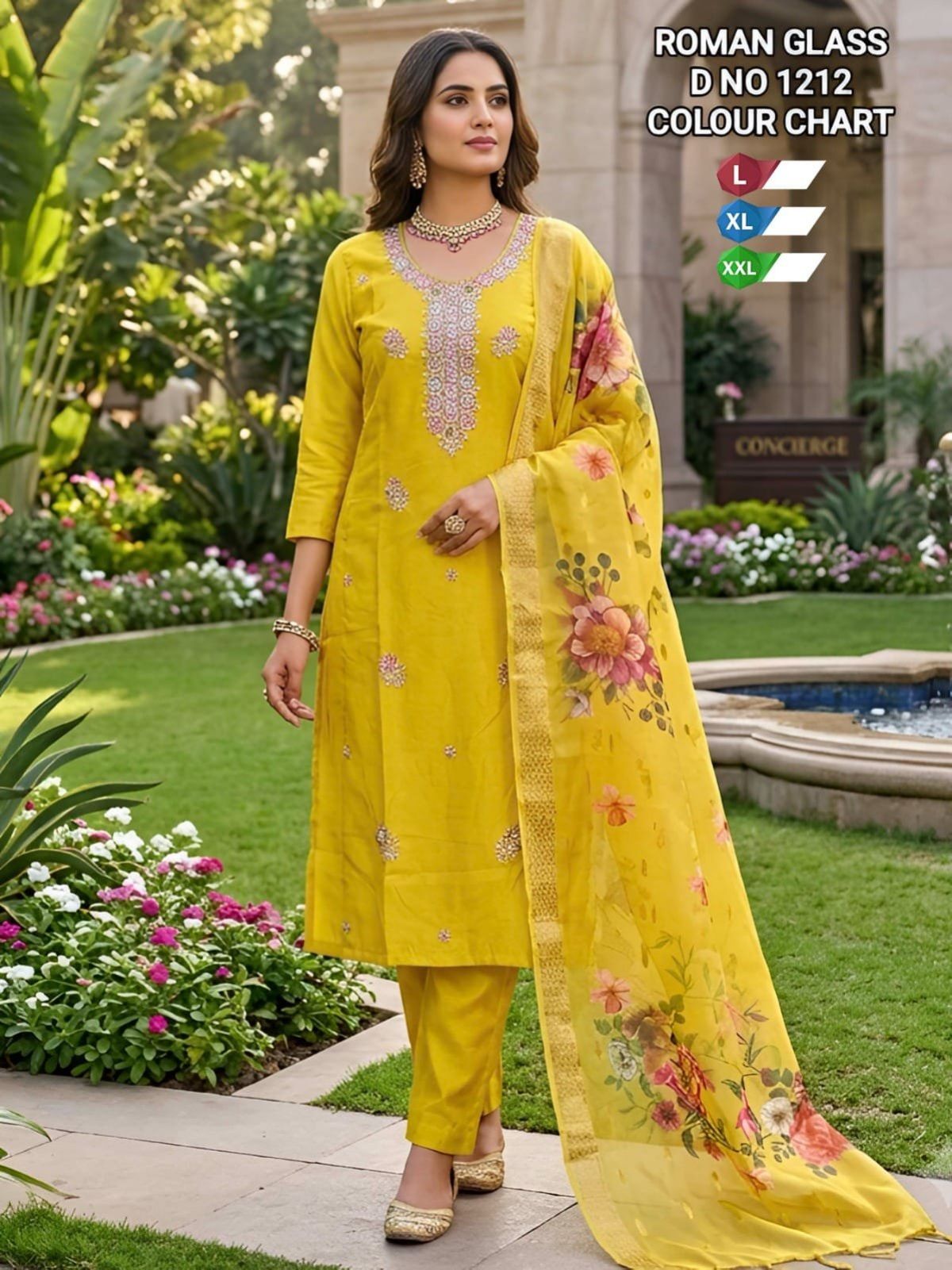 Women's Roman Silk Ethnic Wear Set with dupatta- D No-1212