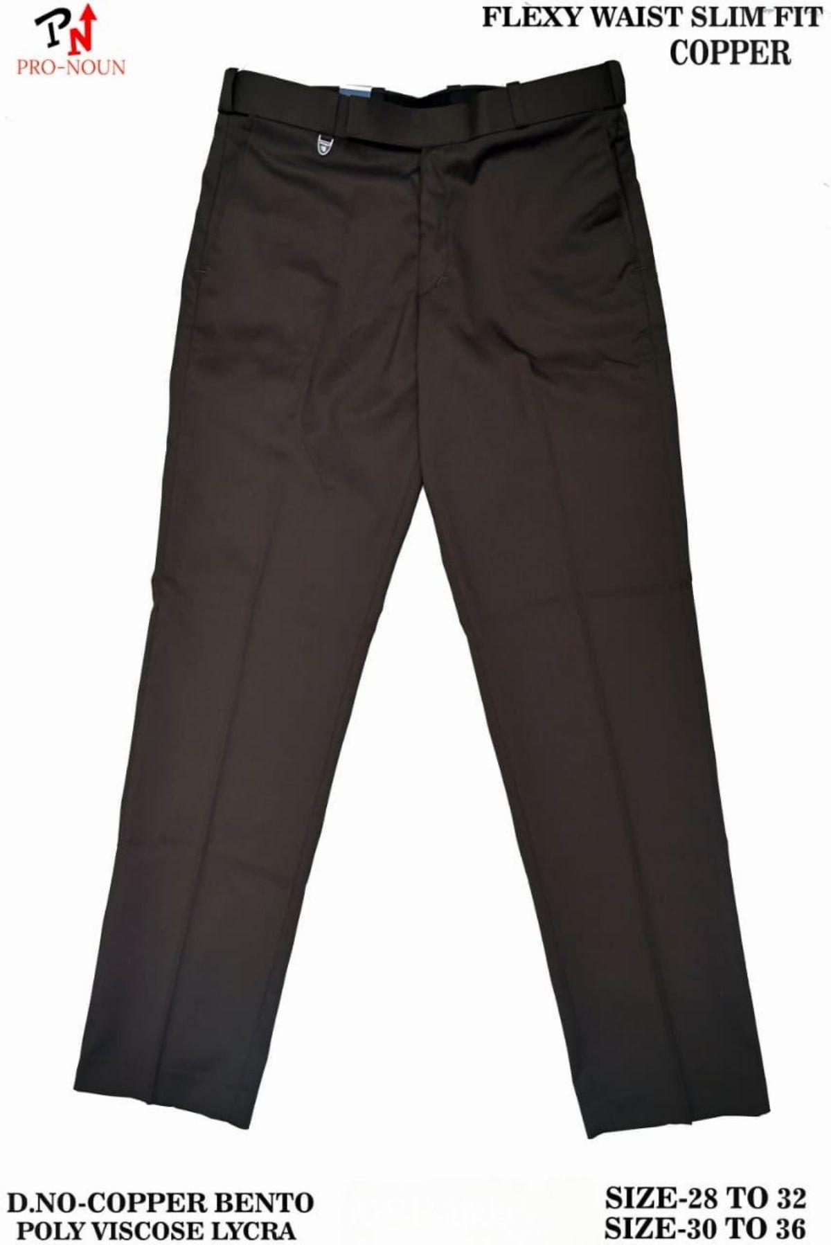 Pro-Noun Men's  Formal Trouser Pants With Adjustable belt D No- Copper Bento-(28-32)- Copper