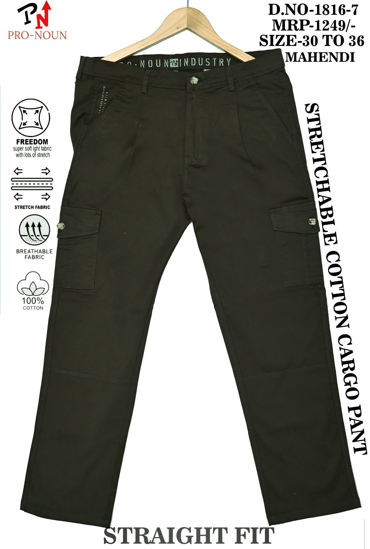 Pro-Noun Men's Straight Fit Cargo Pants D No- 1816 -