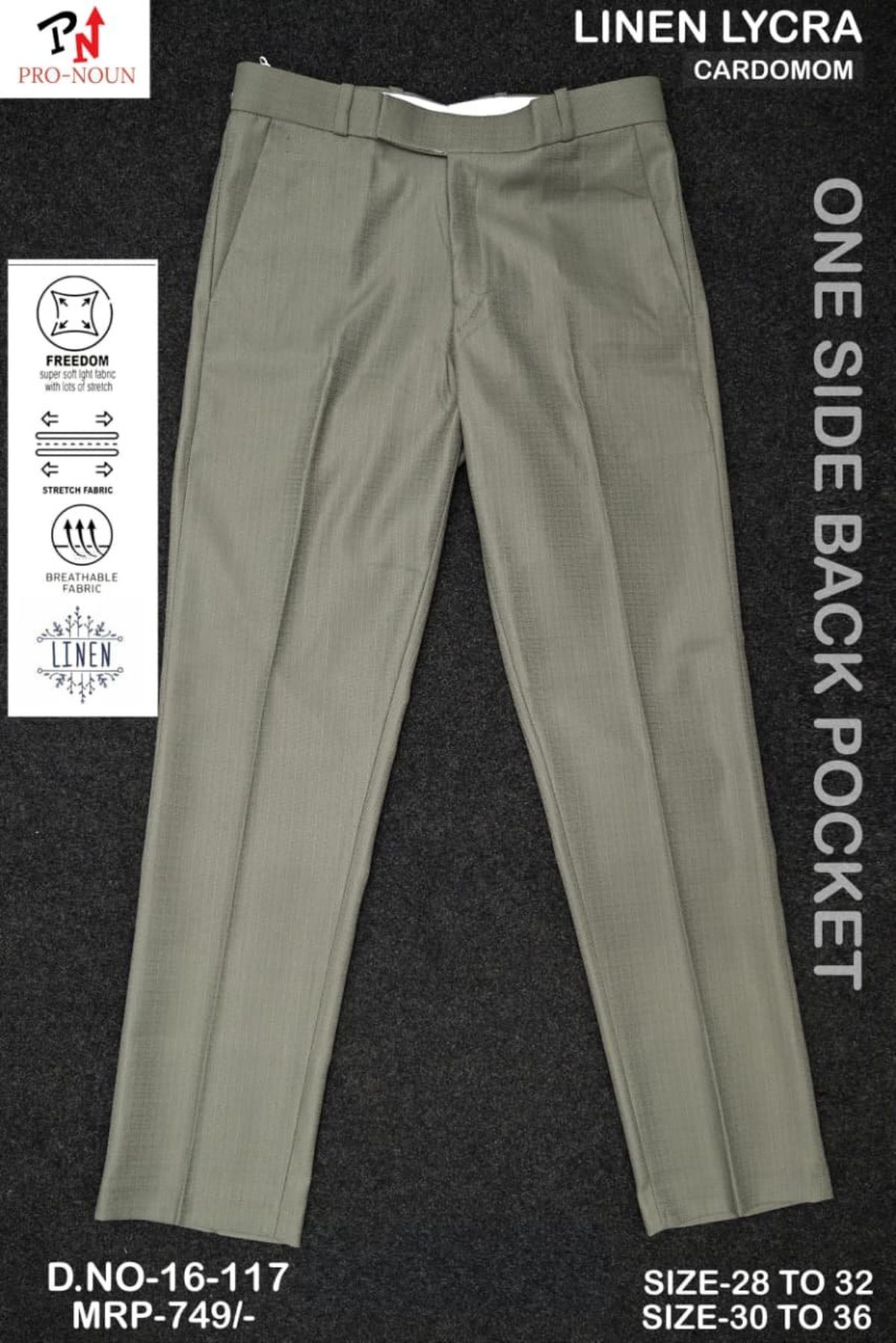 Pro-Noun Men's Slim Fit Strechable Formal Pants- 117-16 (30-36)