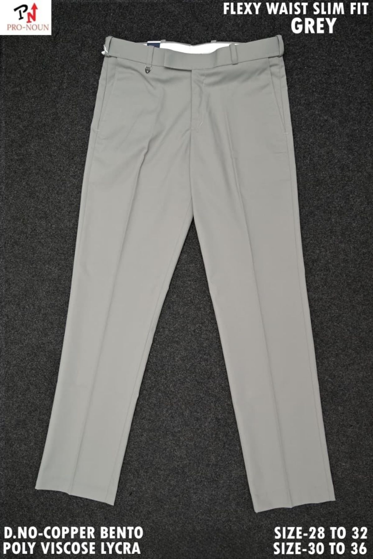 Pro-Noun Men's  Formal Trouser Pants With Adjustable belt D No- Copper Bento-(30-36)- Grey