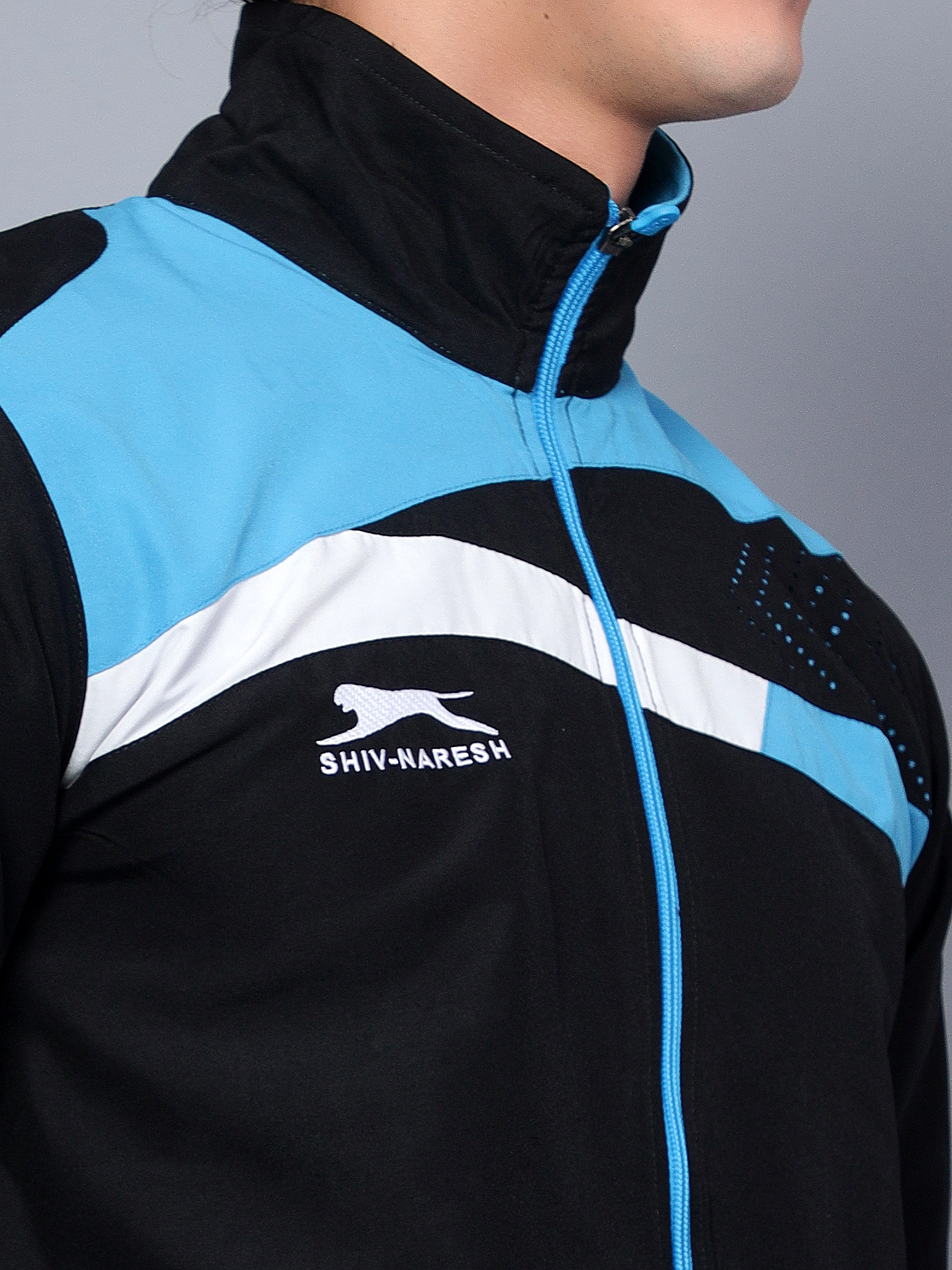 Men's Tracksuit  494A-Black/Cyan/White-L-TZ