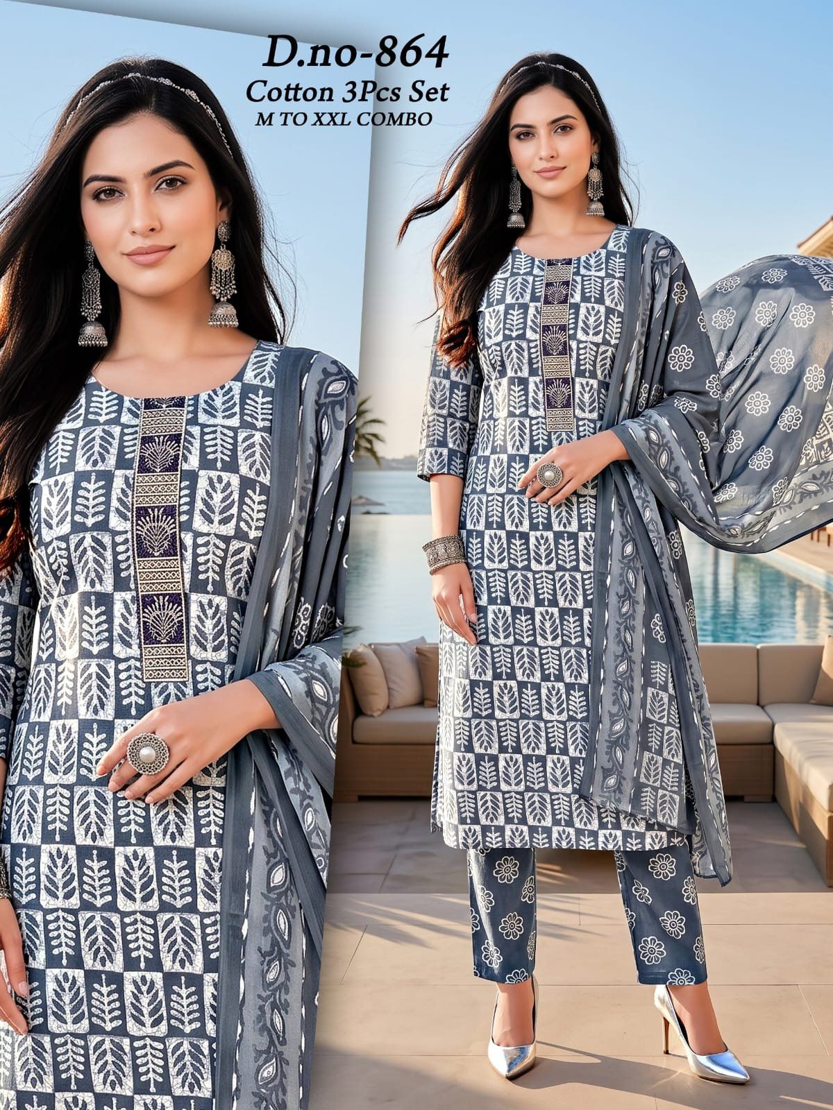 Women's Cotton 3 Pcs Set- 864